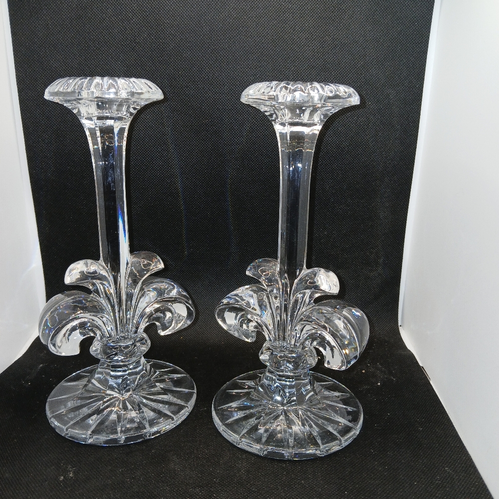 Vintage Russian Crystal Candle Holder 8.5” Tall By 4” in Diameter Set Of 2  L3